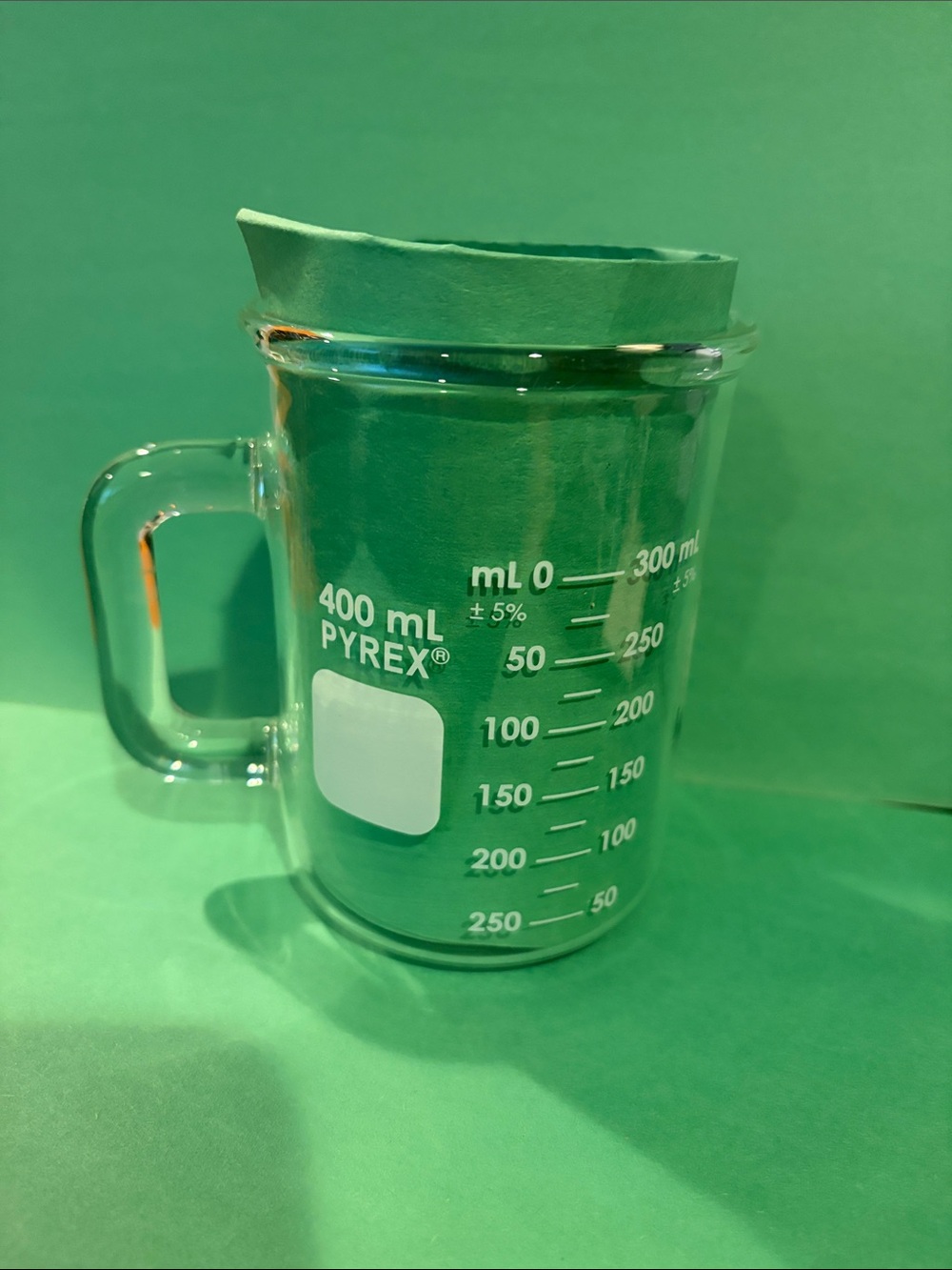 Pyrex Clear Glass Measuring Mug with Green Accents